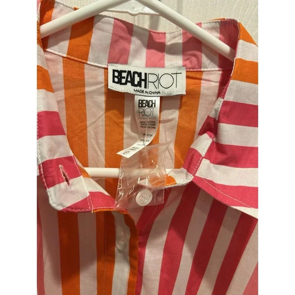 Beach Riot Alexa Coverup Sunset Pink Red Striped Button Front Petite Large - Picture 3 of 6